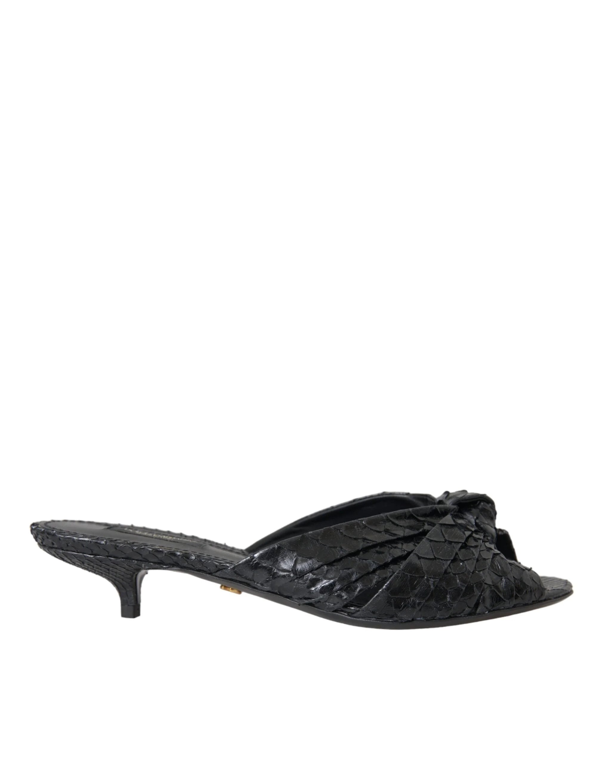 Dolce & Gabbana Black Exotic Leather Heels Slides Shoes - Sandals
