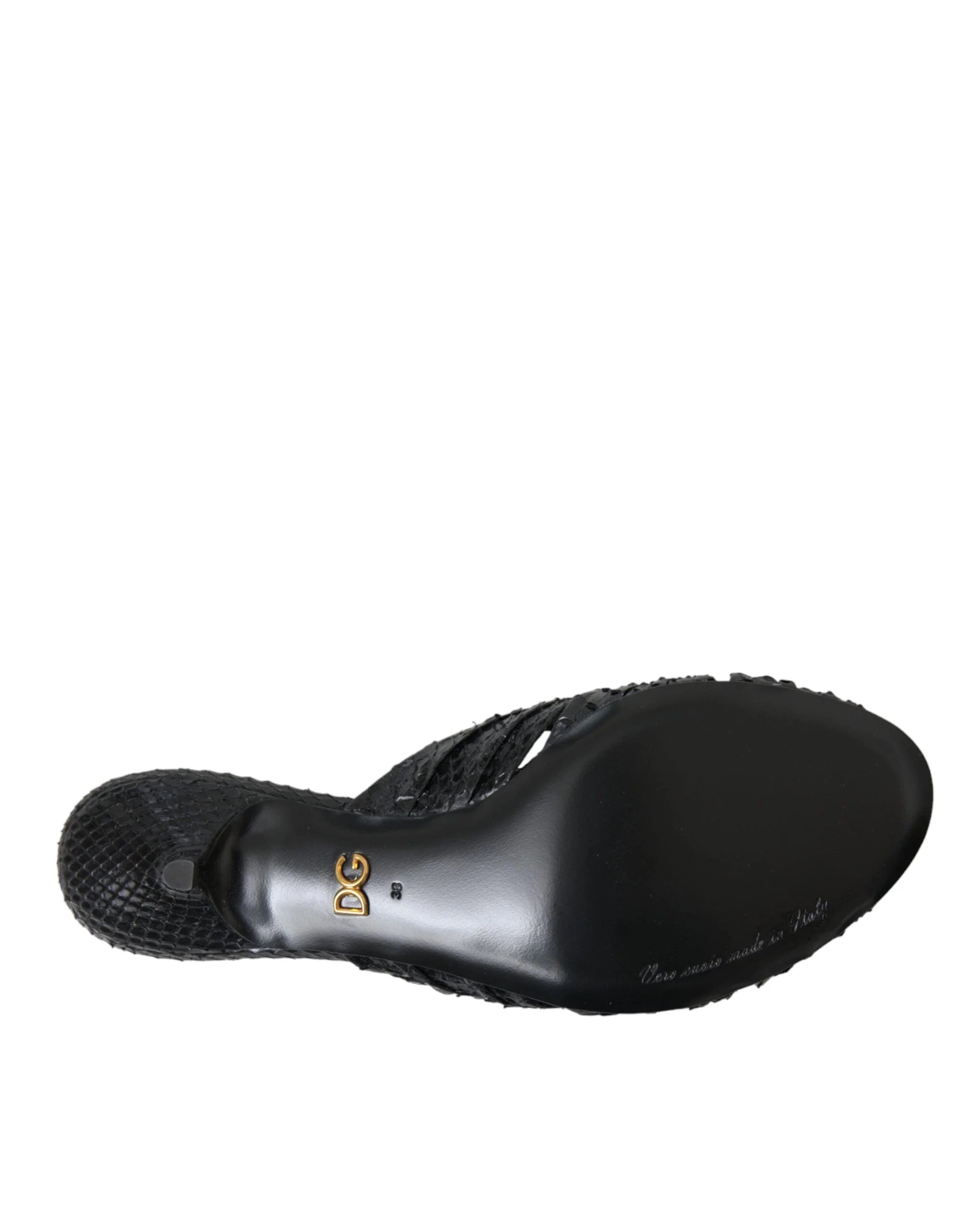 Dolce & Gabbana Black Exotic Leather Heels Slides Shoes - Sandals