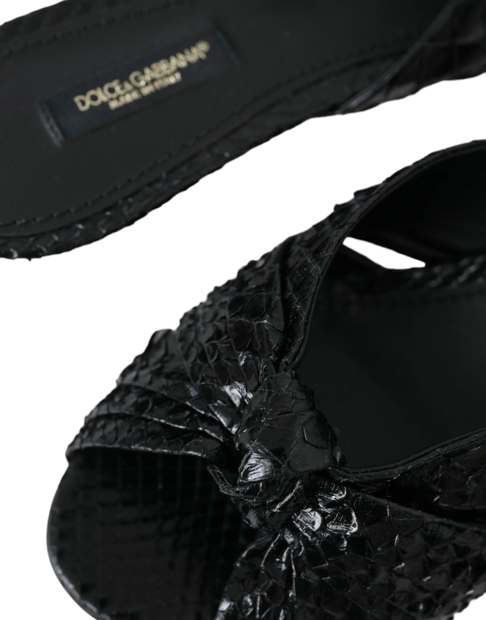 Dolce & Gabbana Black Exotic Leather Heels Slides Shoes - Sandals