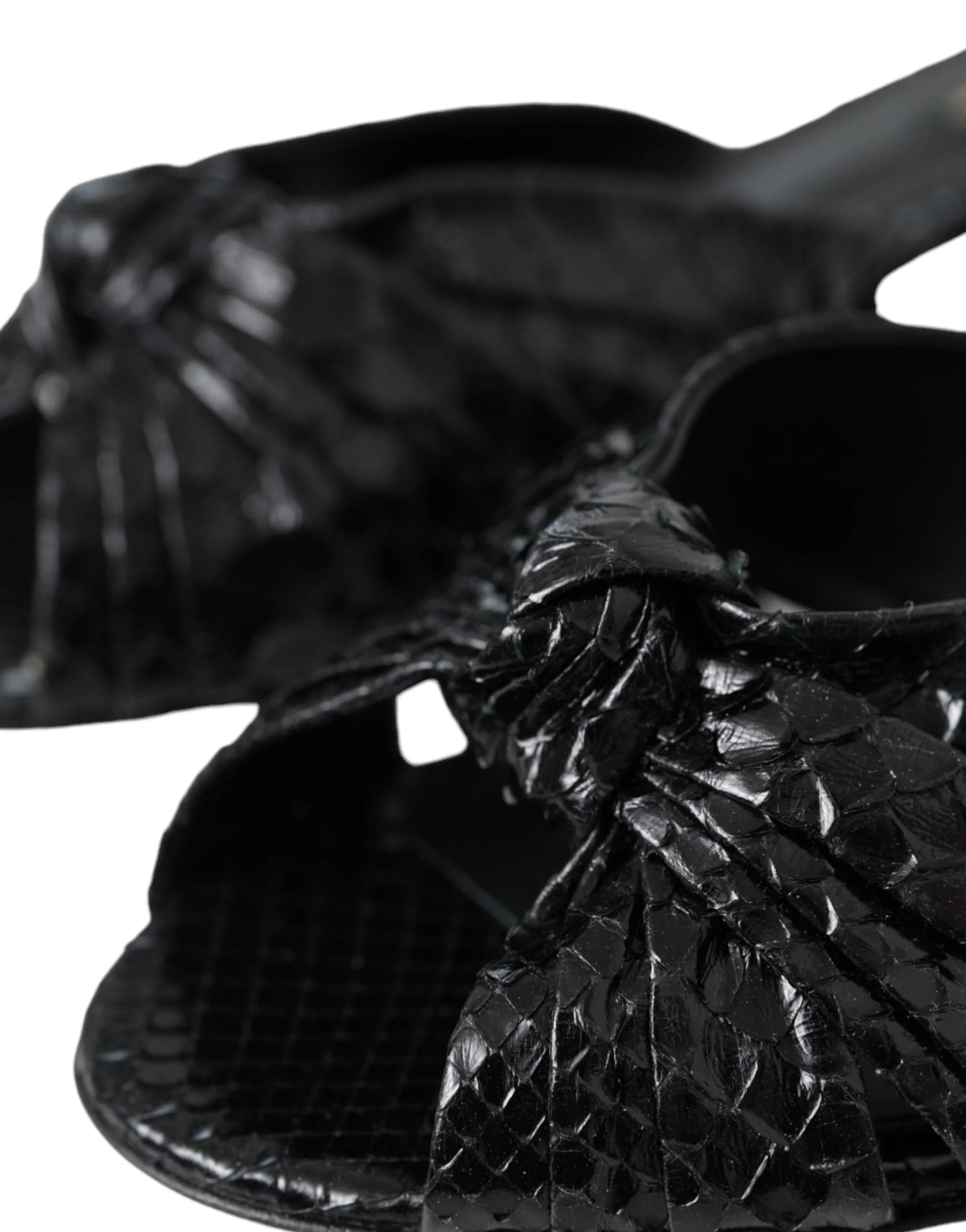 Dolce & Gabbana Black Exotic Leather Heels Slides Shoes - Sandals