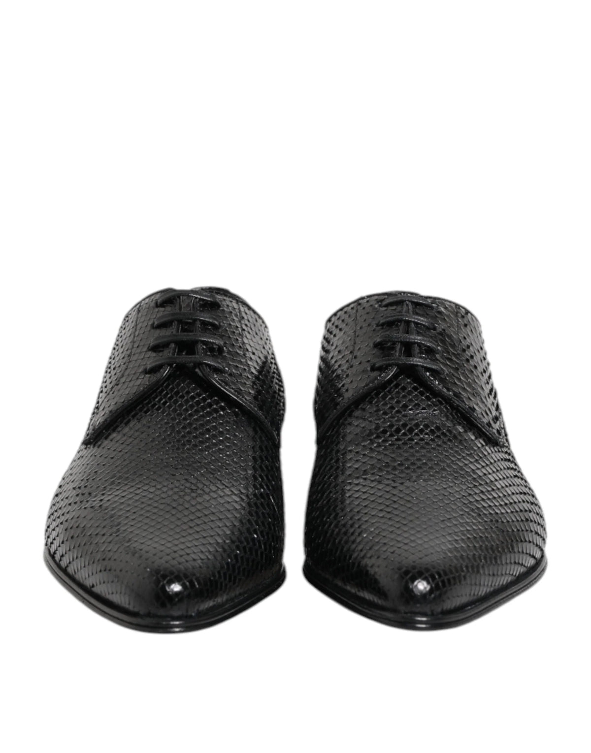 Dolce & Gabbana schwarze Derby-Schuhe aus exotischem Leder mit Schnürung, die eine strukturierte Oberfläche und eine klassische Formalsilhouette aufweisen.