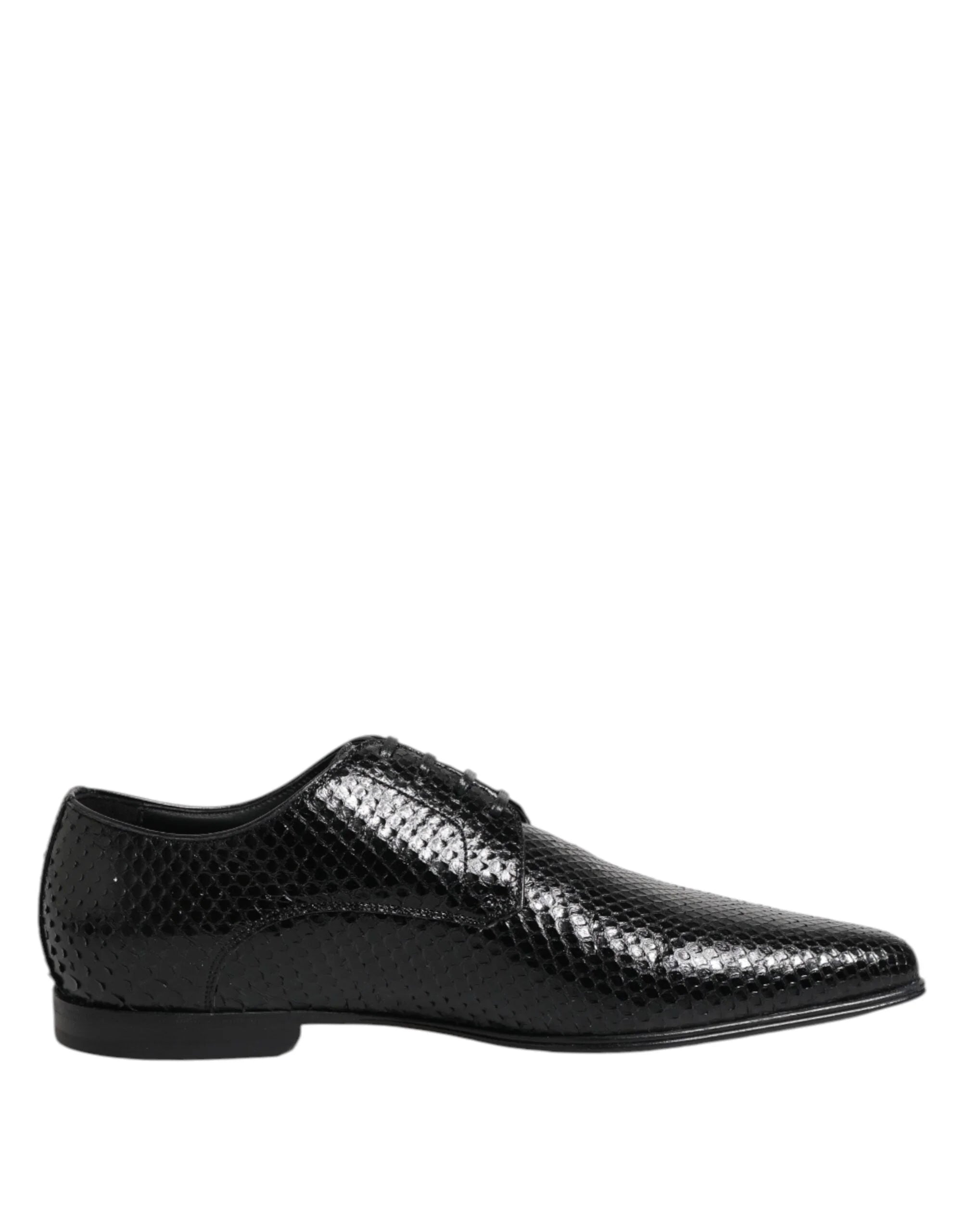 Unteransicht der glatten Ledersohle und des Absatzstopfens des formellen Schuhs aus exotischem Leder von Dolce & Gabbana.