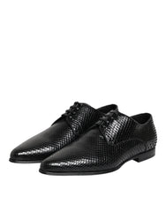 Rückansicht der Dolce & Gabbana-Formalschuhe aus exotischem Leder, die die strukturierte Ferse und die sorgfältige italienische Naht hervorheben.