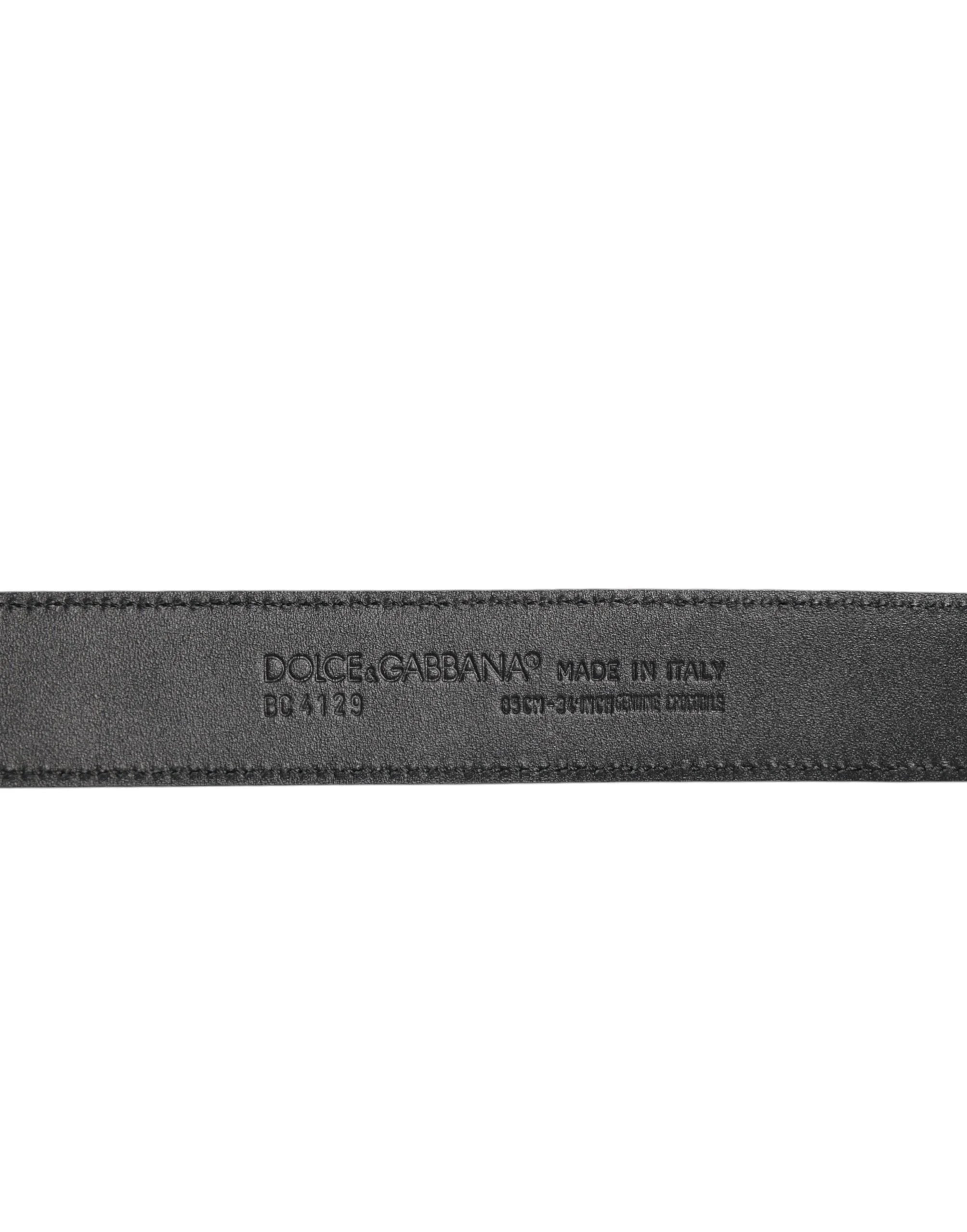 Dolce & Gabbana Black Exotic Leather Metal Logo Buckle Belt - 85 cm / 34 Inches - Belts