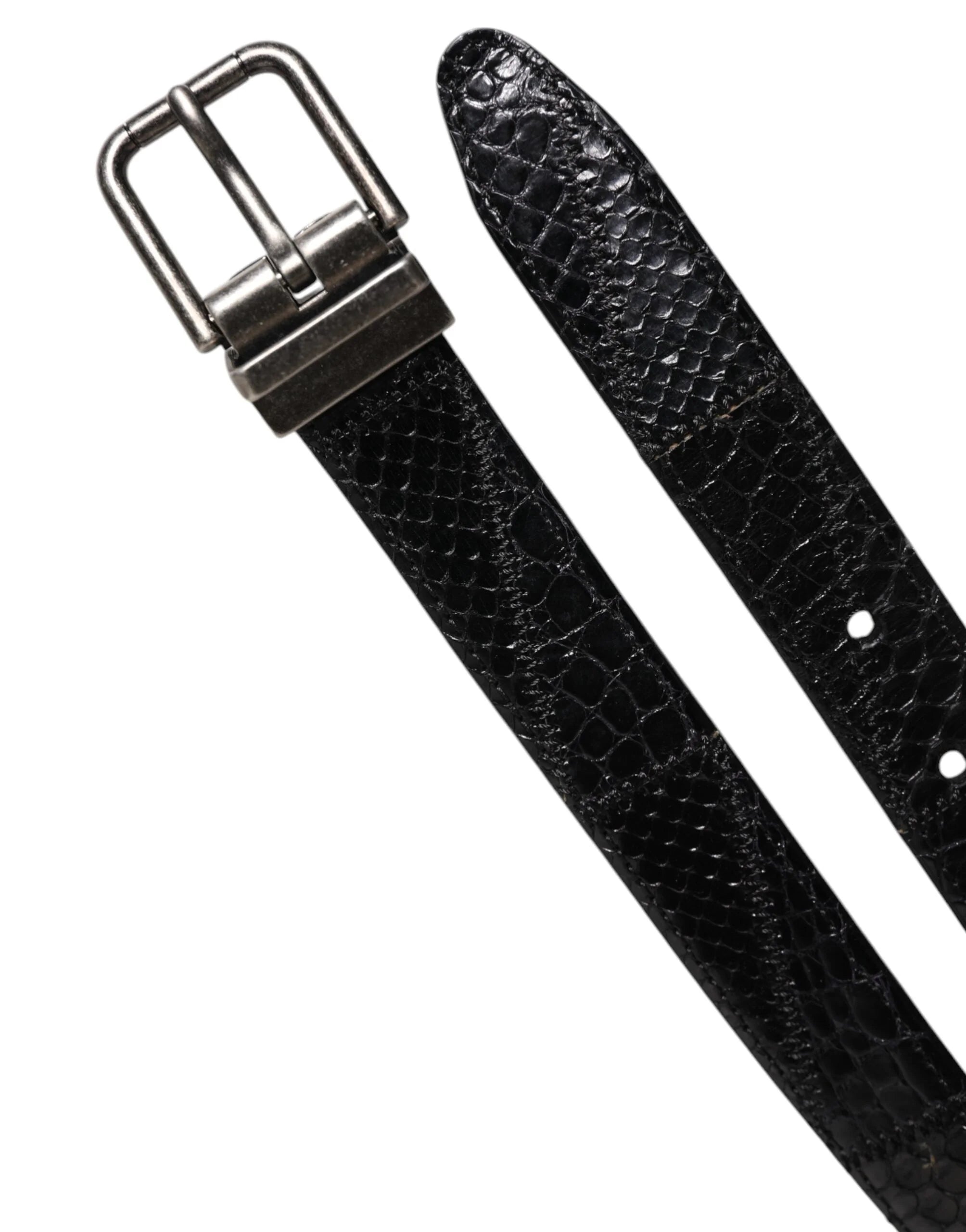 Dolce & Gabbana Black Exotic Leather Metal Logo Buckle Belt - 90 cm / 36 Inches - Belts