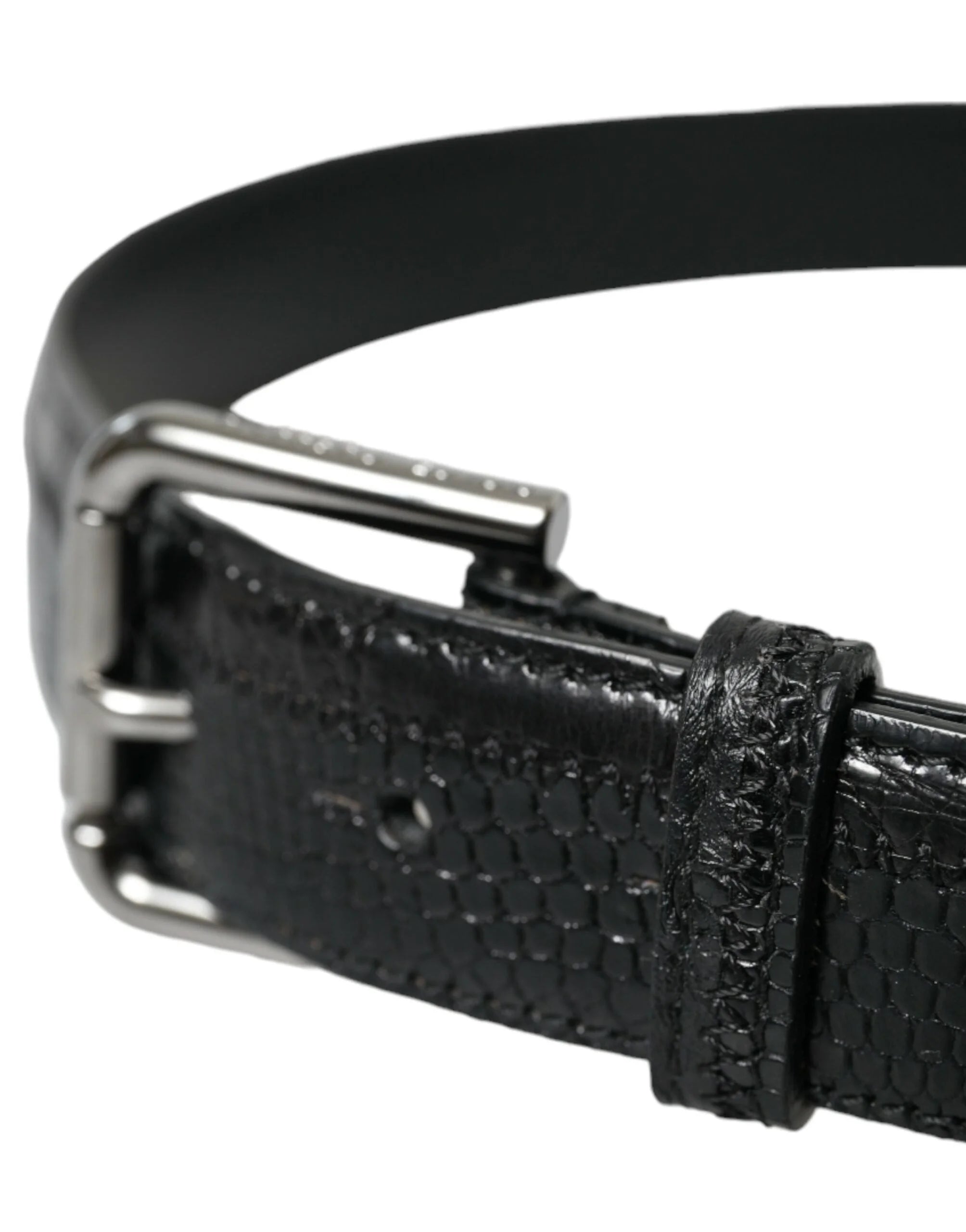 Dolce & Gabbana Black Exotic Leather Silver Metal Buckle Belt - 80 cm / 32 Inches - Belts