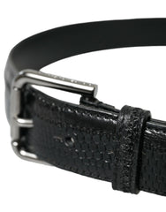 Dolce & Gabbana Black Exotic Leather Silver Metal Buckle Belt - 80 cm / 32 Inches - Belts