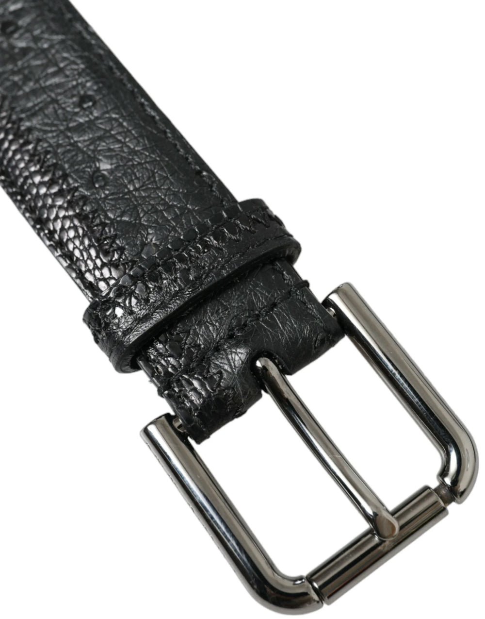 Dolce & Gabbana Black Exotic Leather Silver Metal Buckle Belt - 80 cm / 32 Inches - Belts