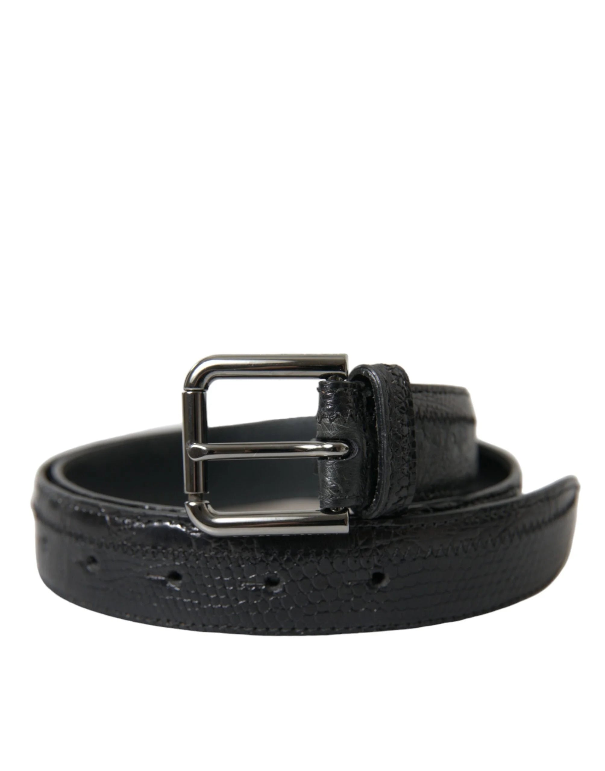 Dolce & Gabbana Black Exotic Leather Silver Metal Buckle Belt - 80 cm / 32 Inches - Belts