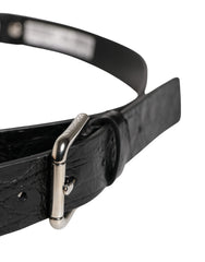 Dolce & Gabbana Black Exotic Leather Silver Metal Buckle Belt - 90 cm / 36 Inches