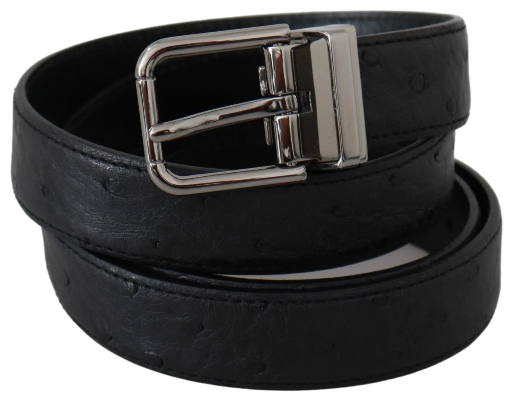 Dolce & Gabbana Black Exotic Skin Pattern Silver Buckle Belt - 90 cm / 36 Inches - Belts