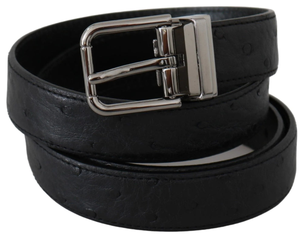 Dolce & Gabbana Black Exotic Skin Pattern Silver Buckle Belt - 90 cm / 36 Inches - Belts