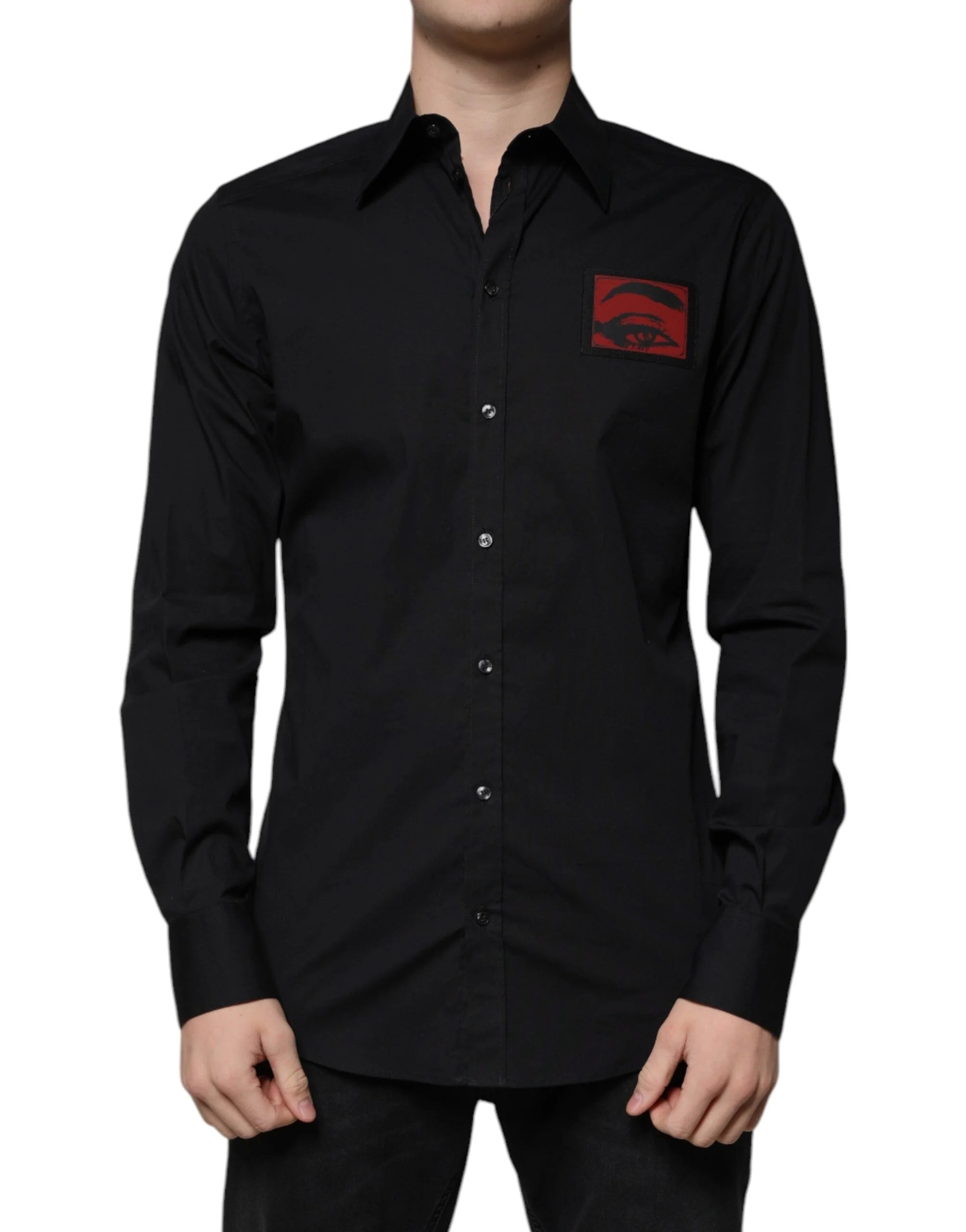 Dolce & Gabbana Black Eye Patch Long Sleeve GOLD Dress Shirt - IT40 | M - Shirts