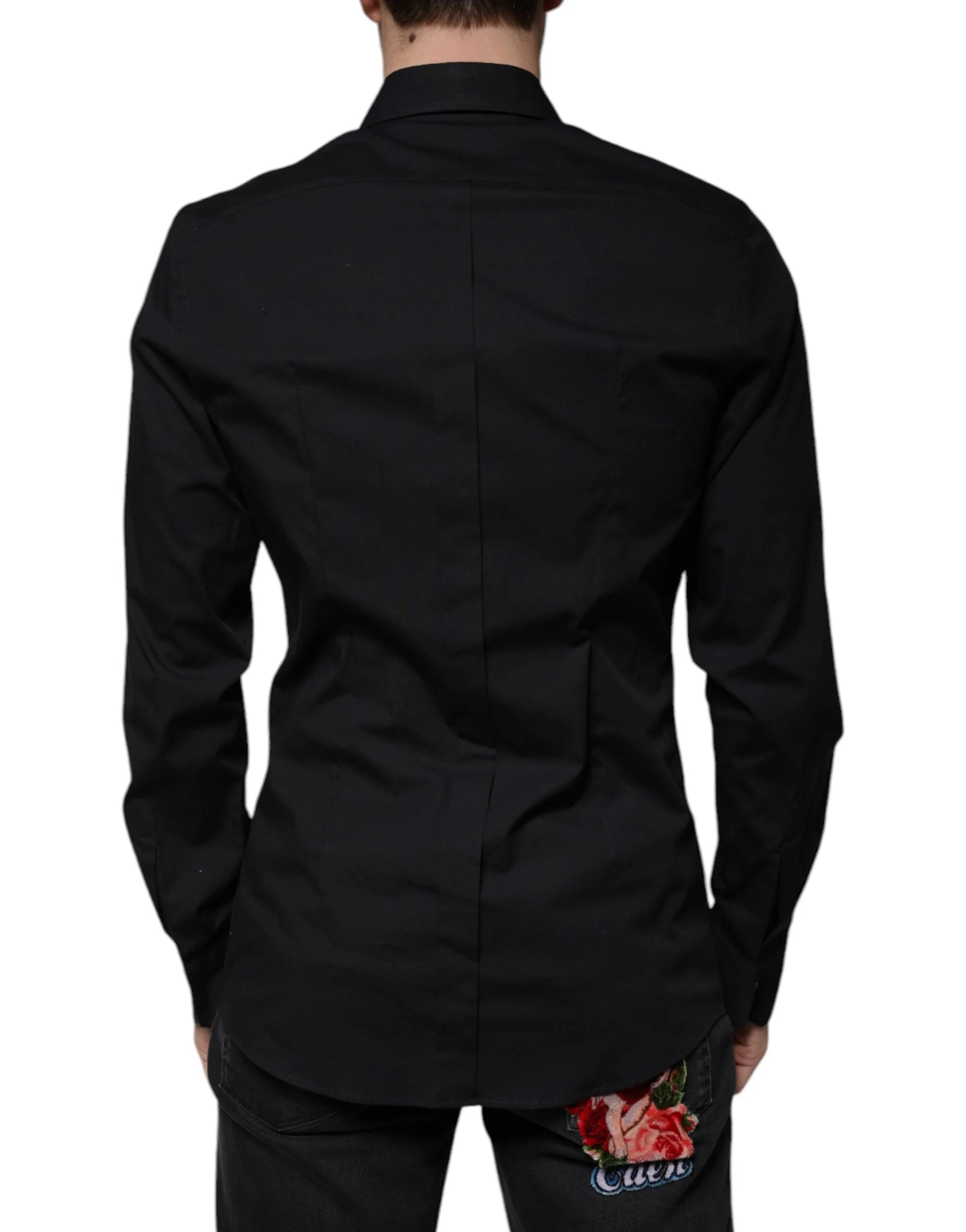 Dolce & Gabbana Black Eye Patch Long Sleeve GOLD Dress Shirt - IT40 | M - Shirts