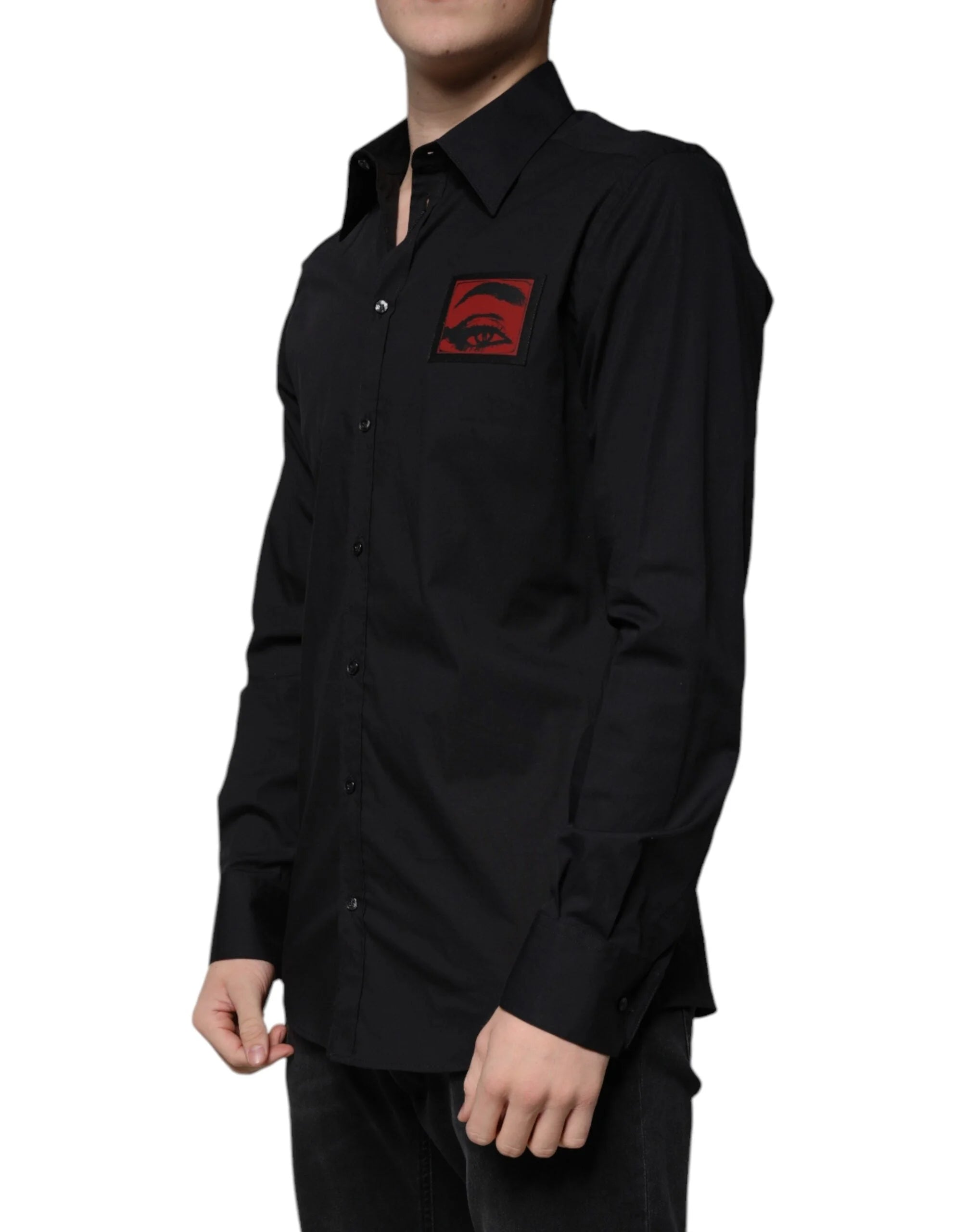 Dolce & Gabbana Black Eye Patch Long Sleeve GOLD Dress Shirt - IT40 | M - Shirts