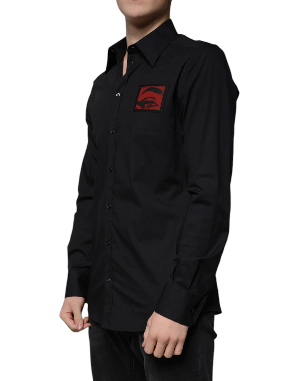 Dolce & Gabbana Black Eye Patch Long Sleeve GOLD Dress Shirt - IT40 | M - Shirts