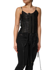 Dolce & Gabbana Black Eyelet Embellished Corset Style Top - IT42|M - Tank Tops