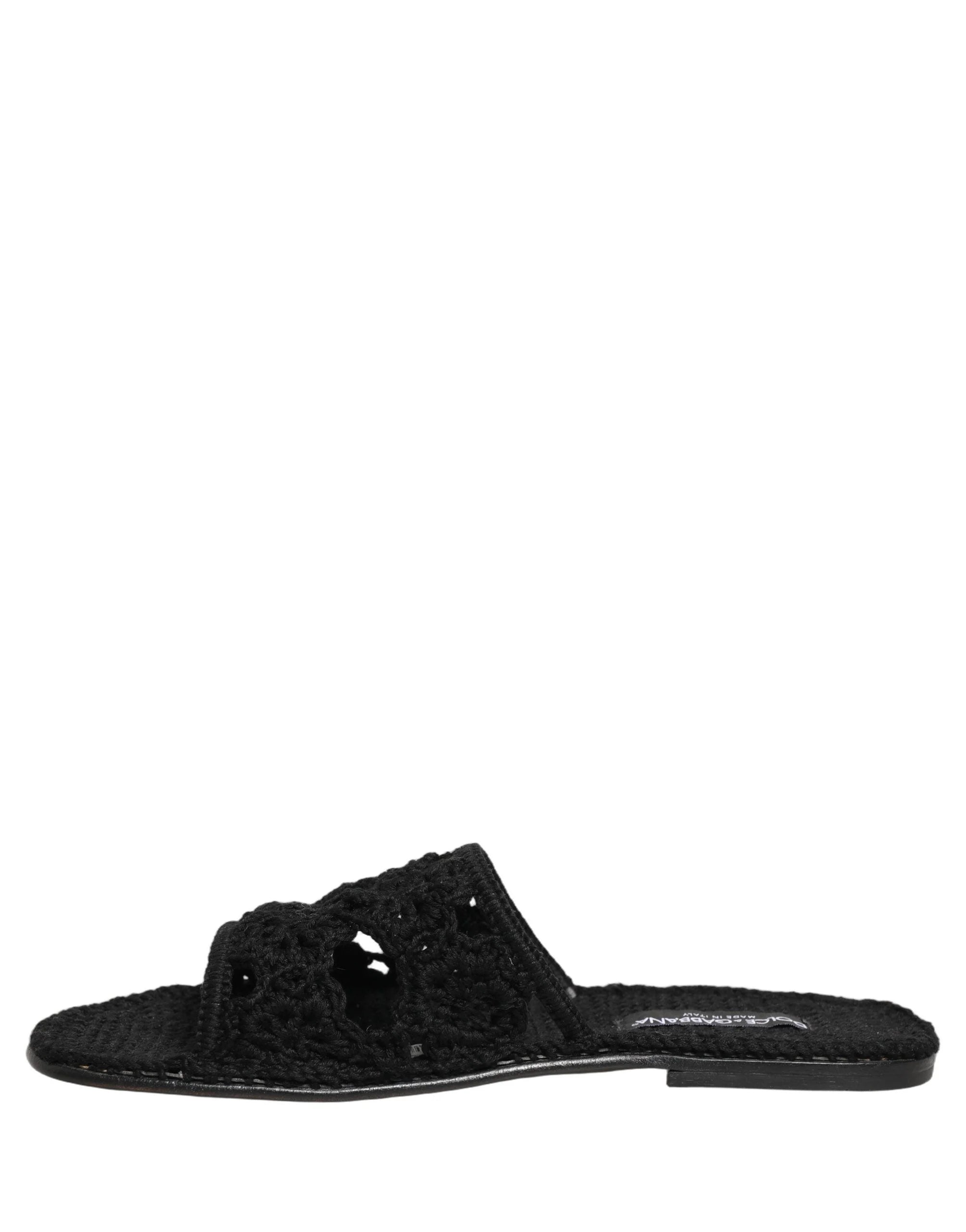 Dolce & Gabbana Black Fabric Woven Slides Sandals Flats Shoes - EU44/US11