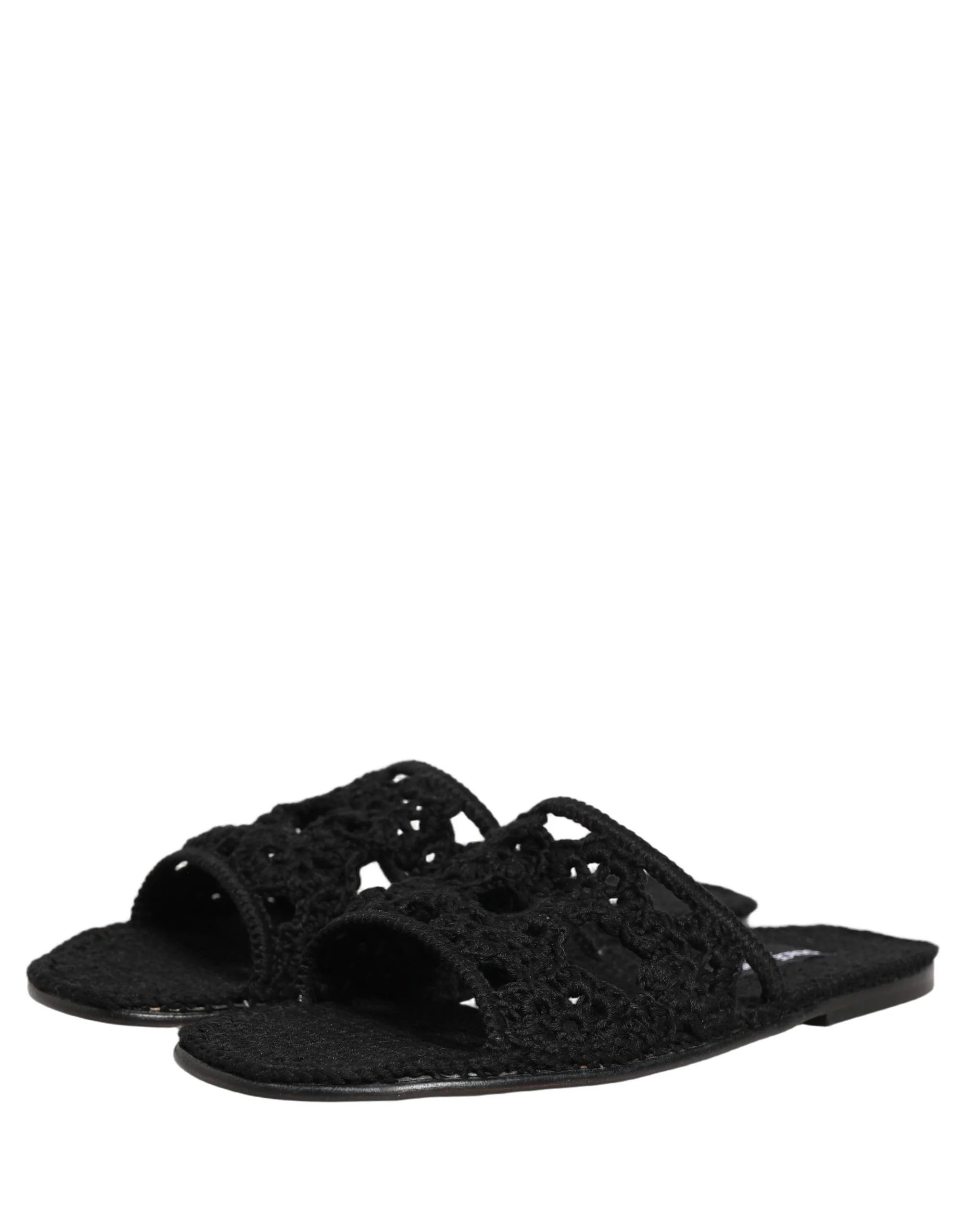 Dolce & Gabbana Black Fabric Woven Slides Sandals Flats Shoes - EU44/US11