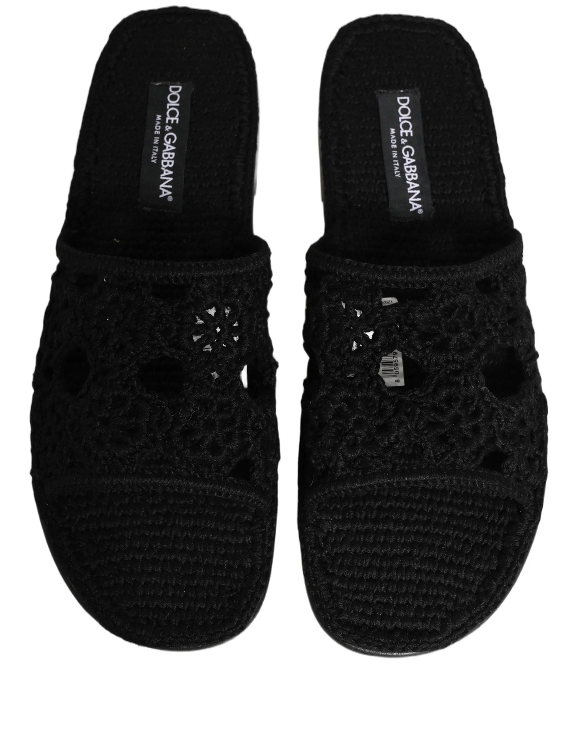 Dolce & Gabbana Black Fabric Woven Slides Sandals Flats Shoes - EU44/US11