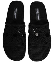 Dolce & Gabbana Black Fabric Woven Slides Sandals Flats Shoes - EU44/US11