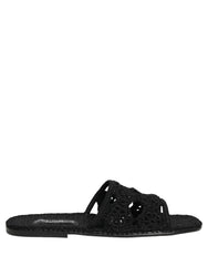 Dolce & Gabbana Black Fabric Woven Slides Sandals Flats Shoes - EU44/US11