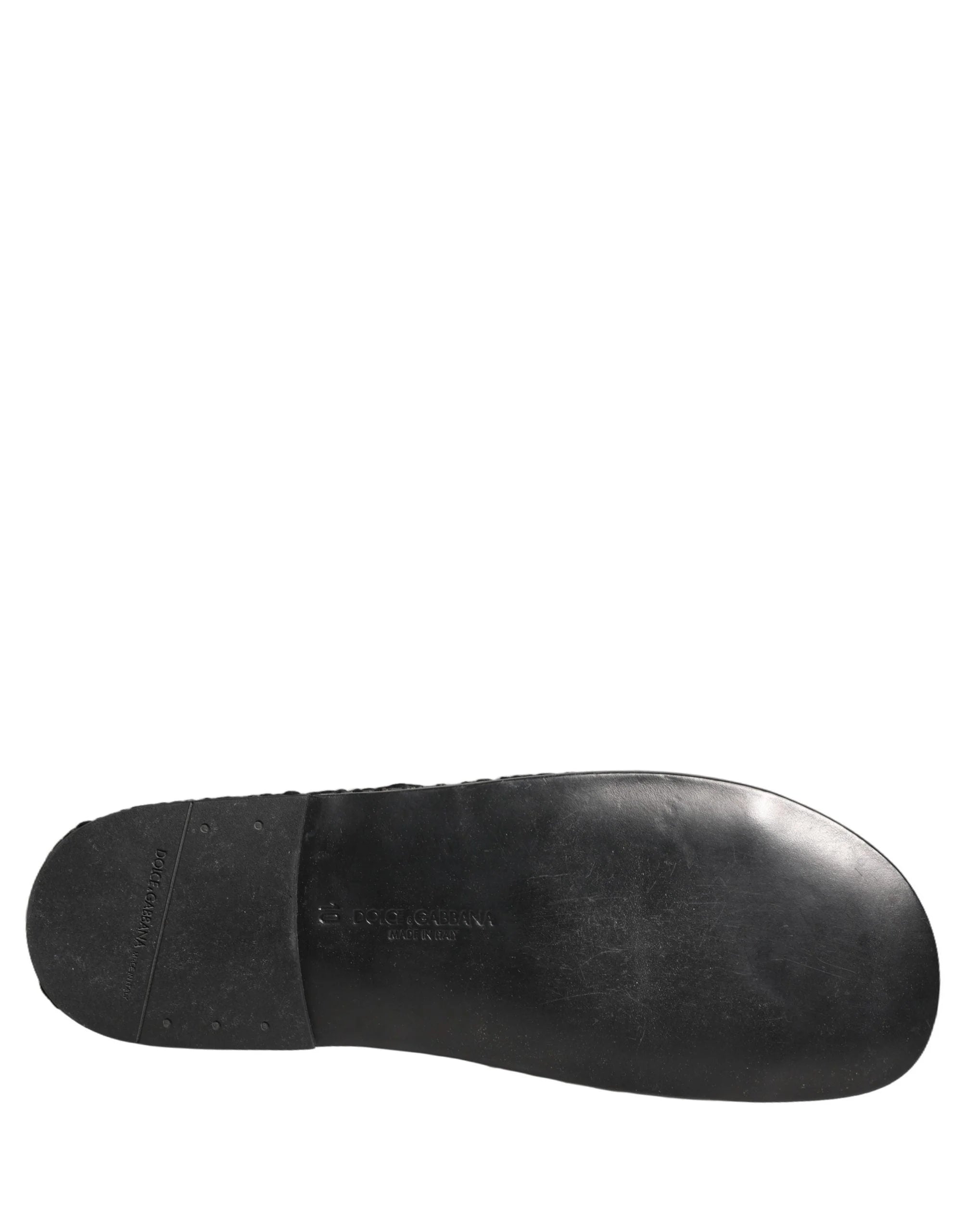 Dolce & Gabbana Black Fabric Woven Slides Sandals Flats Shoes - EU44/US11