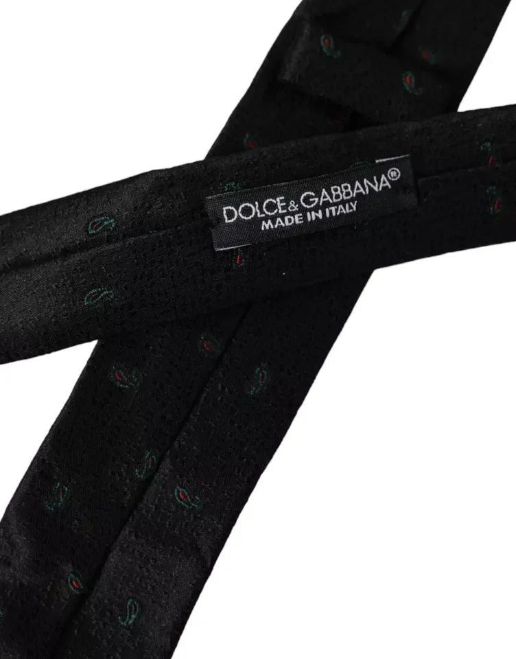 Dolce & Gabbana Black Fantasy 100% Silk Adjustable Men Tie - Neckties
