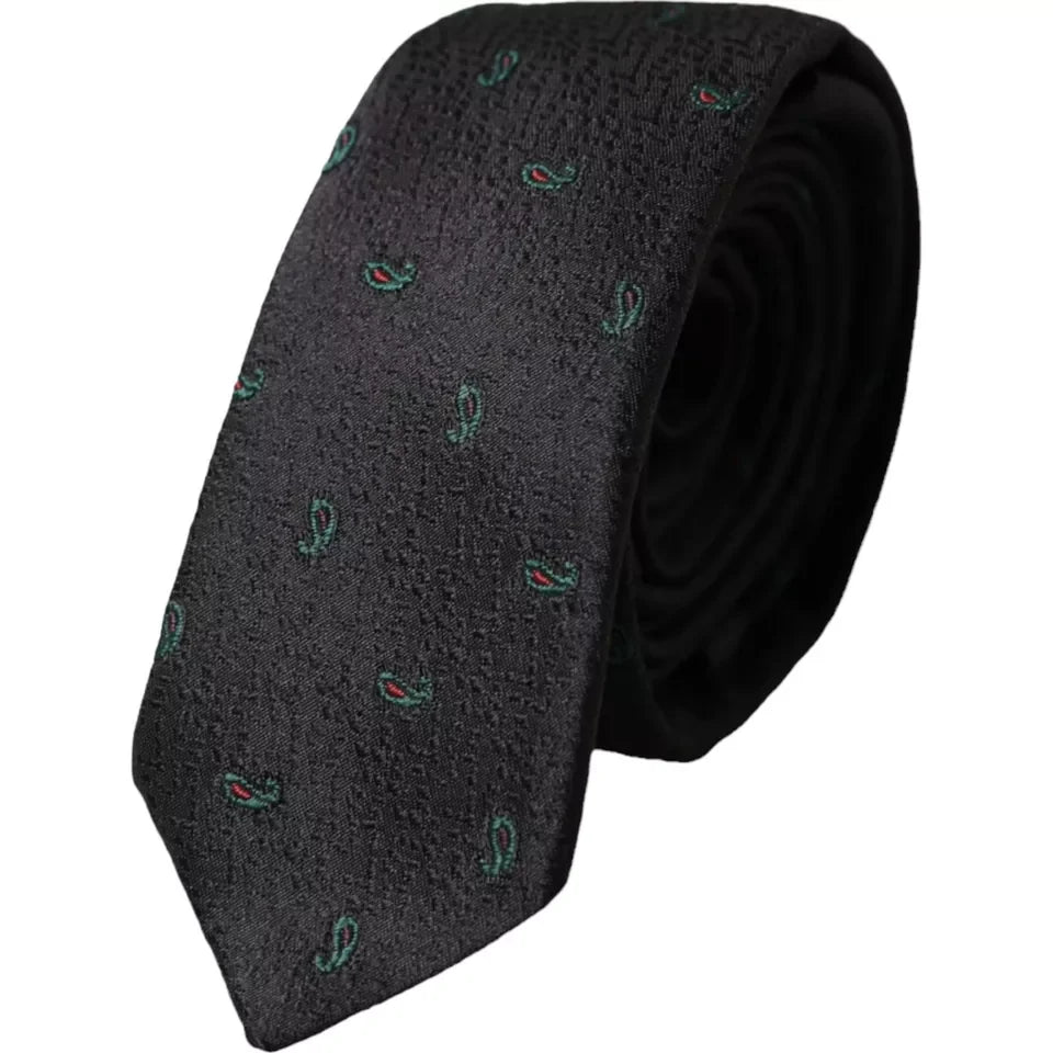 Dolce & Gabbana Black Fantasy 100% Silk Adjustable Men Tie - Neckties