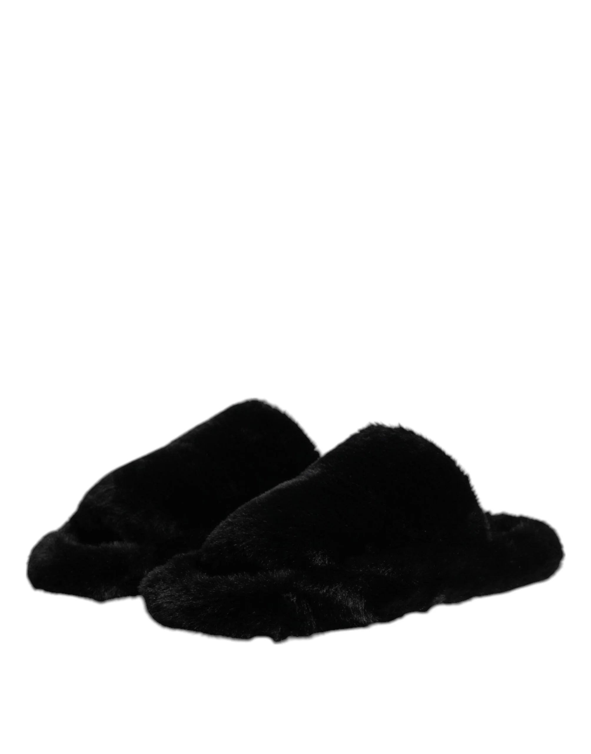 Dolce & Gabbana Black Faux Fur Flats Men Sandals Shoes - EU44.5/US11.5 - Sandals