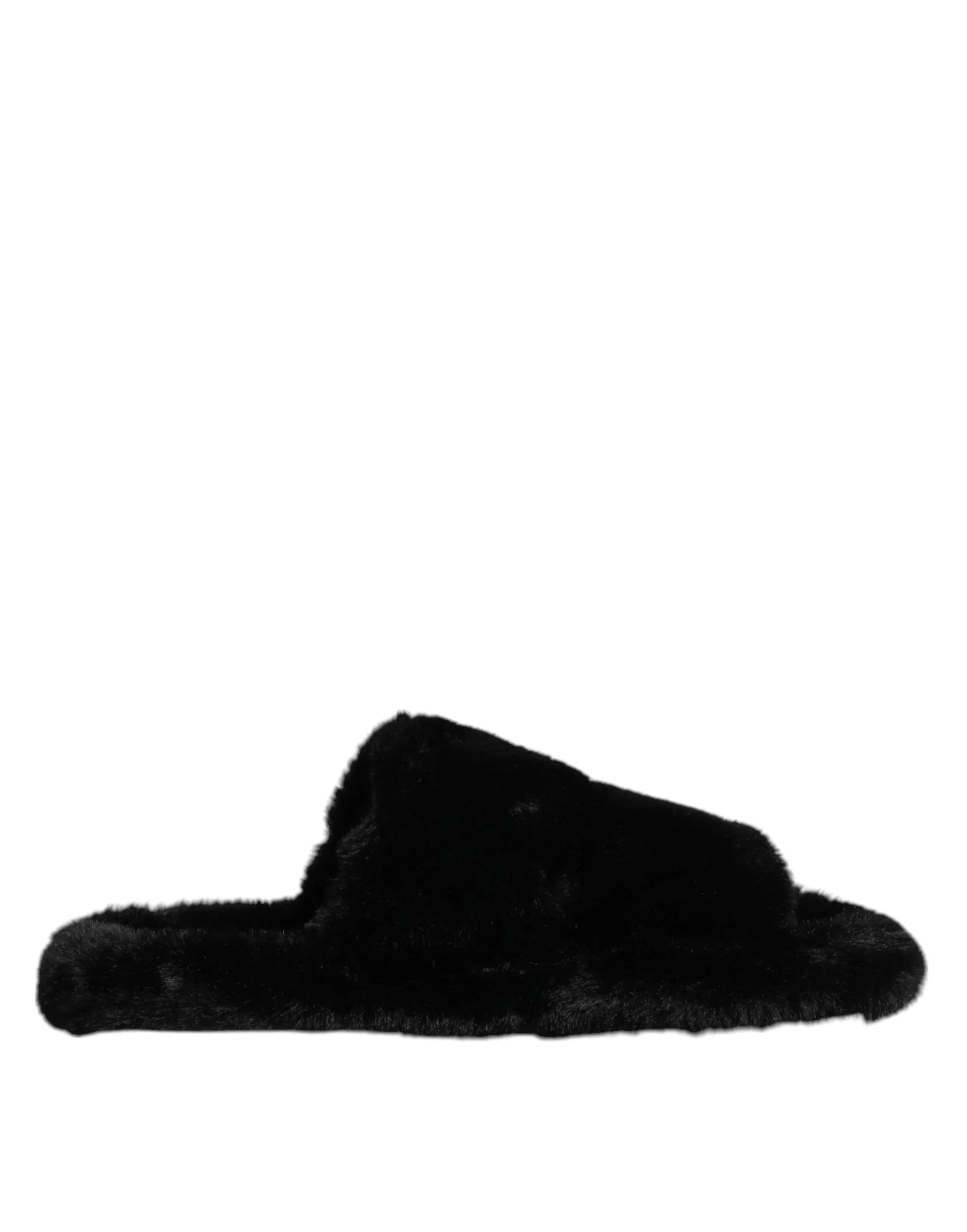 Dolce & Gabbana Black Faux Fur Flats Men Sandals Shoes - EU44.5/US11.5 - Sandals