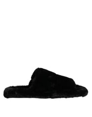 Dolce & Gabbana Black Faux Fur Flats Men Sandals Shoes - EU44.5/US11.5 - Sandals