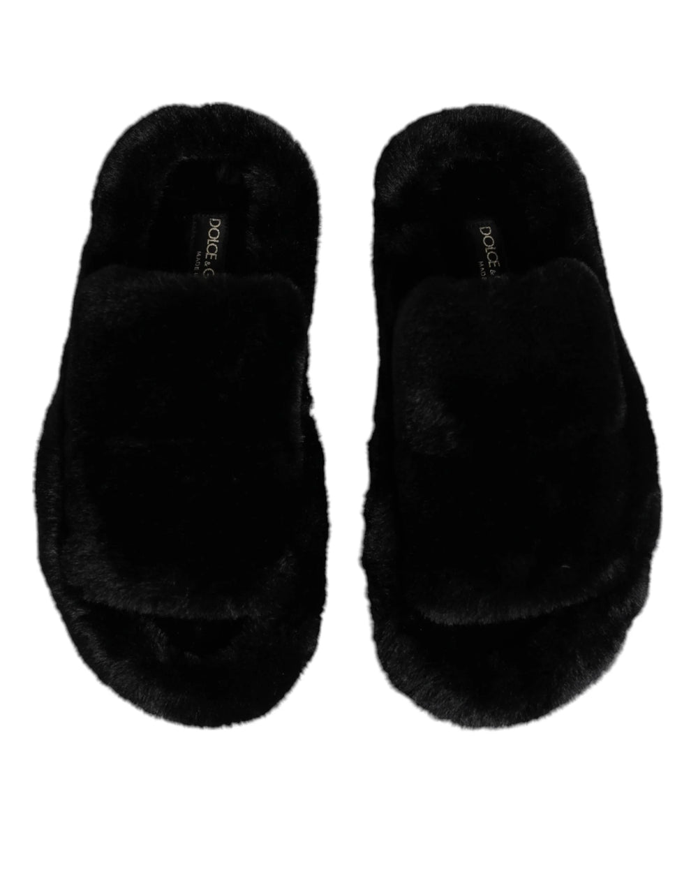 Dolce & Gabbana Black Faux Fur Flats Men Sandals Shoes - EU44.5/US11.5 - Sandals