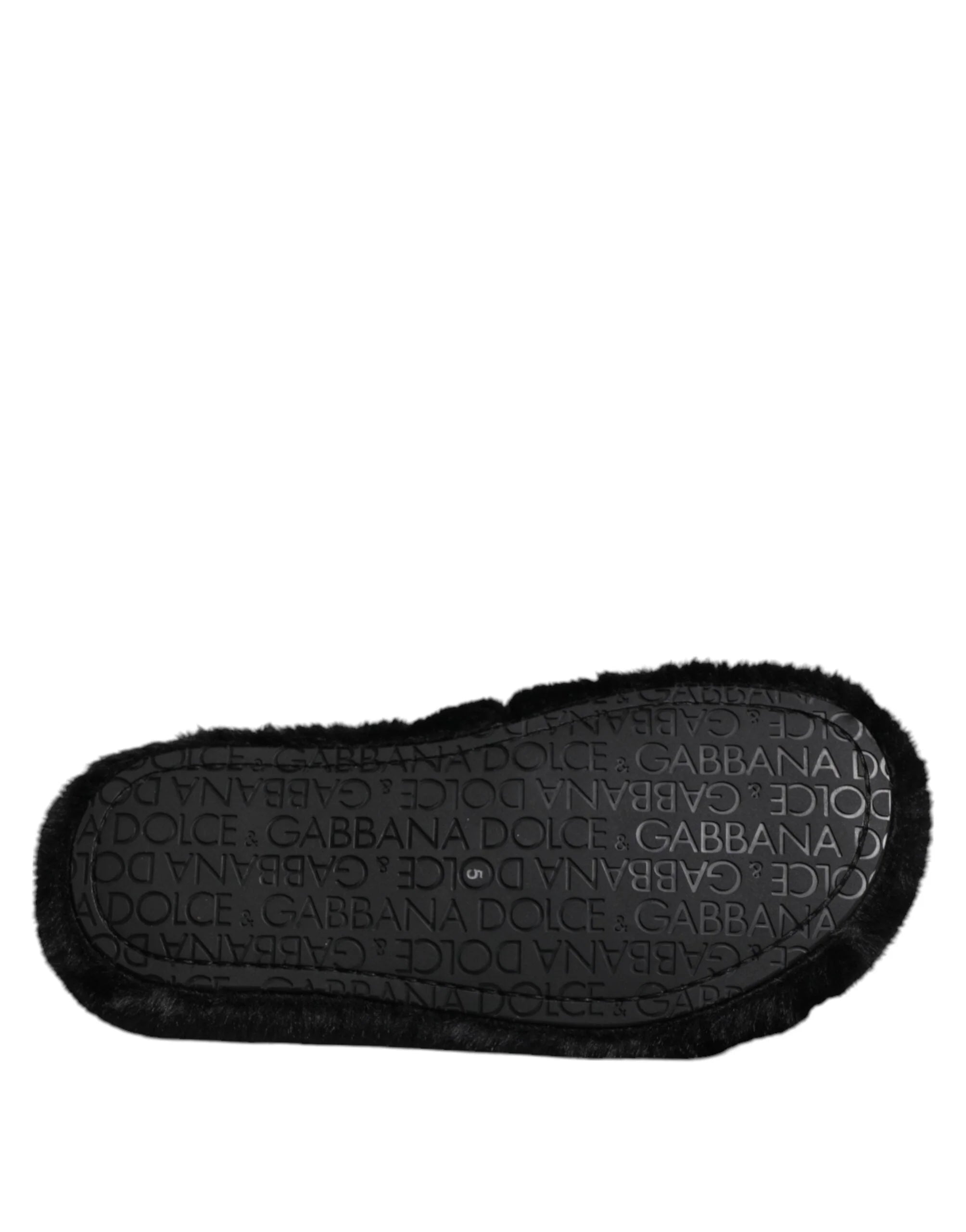 Dolce & Gabbana Black Faux Fur Flats Men Sandals Shoes - EU44.5/US11.5 - Sandals