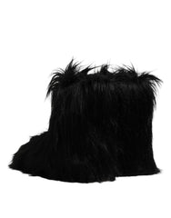 Dolce & Gabbana Black Faux Fur Mid Calf Boots Shoes - EU44/US11