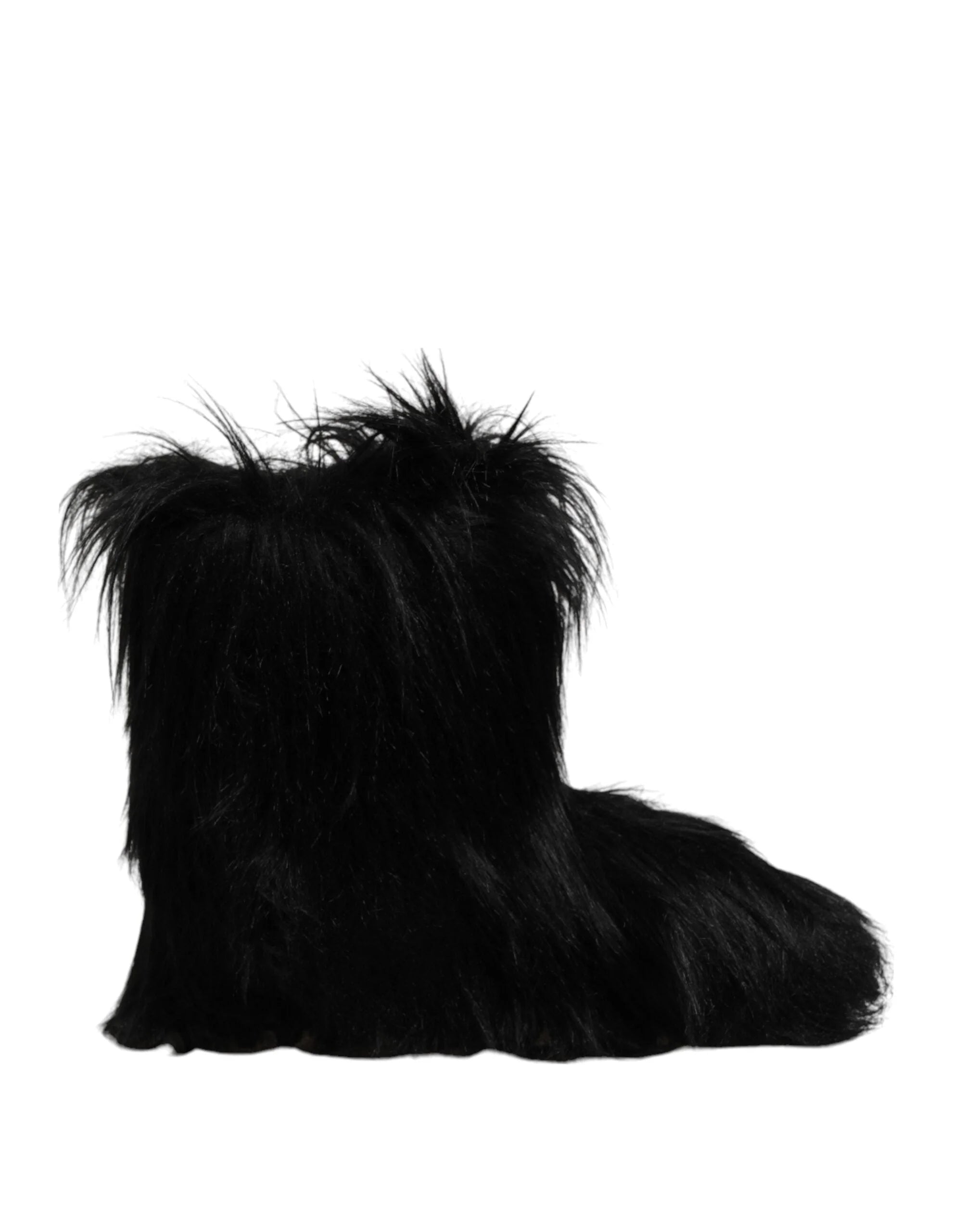 Dolce & Gabbana Black Faux Fur Mid Calf Boots Shoes - EU44/US11