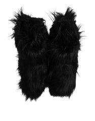 Dolce & Gabbana Black Faux Fur Mid Calf Boots Shoes - EU44/US11