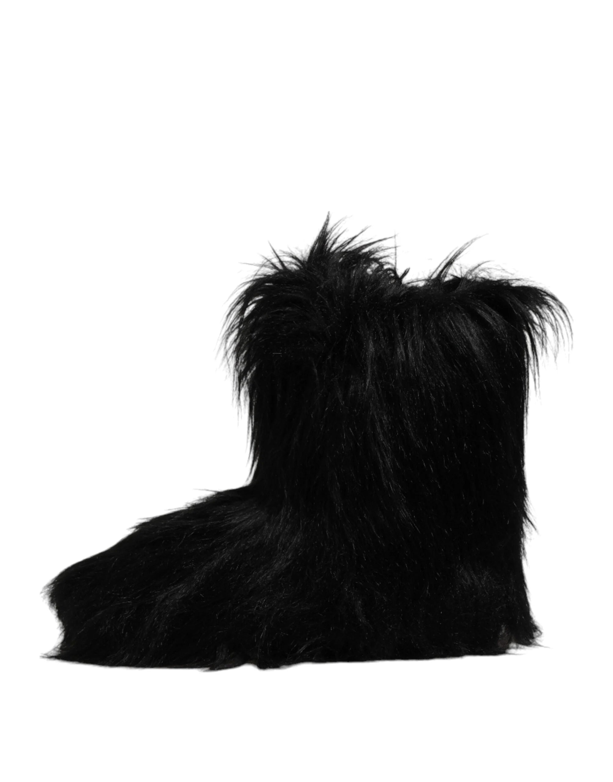 Dolce & Gabbana Black Faux Fur Mid Calf Boots Shoes - EU44/US11 - Boots