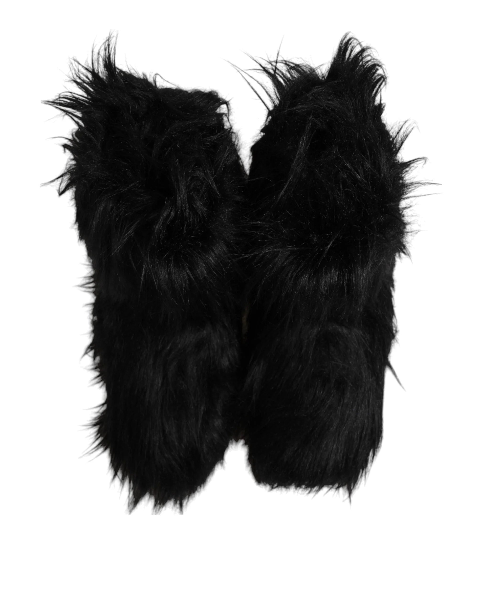 Dolce & Gabbana Black Faux Fur Mid Calf Boots Shoes - EU44/US11 - Boots