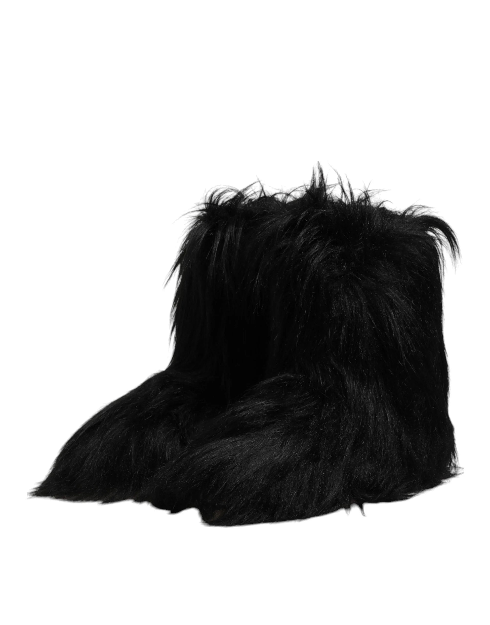 Dolce & Gabbana Black Faux Fur Mid Calf Boots Shoes - EU44/US11