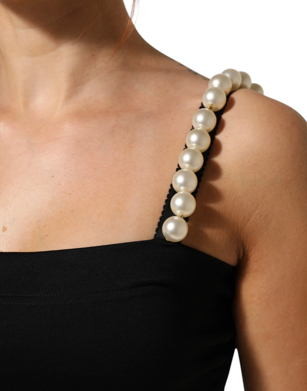 Dolce & Gabbana Black Faux Pearl Cotton Sheath Mini Dress - IT40|S - Dresses