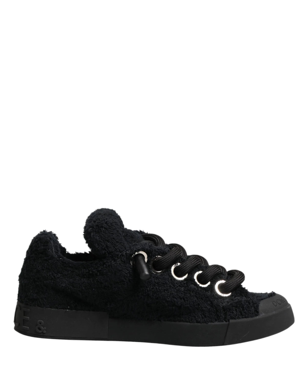 Dolce & Gabbana Black Faux Shearling Low Top Sneakers Shoes - EU44/US11