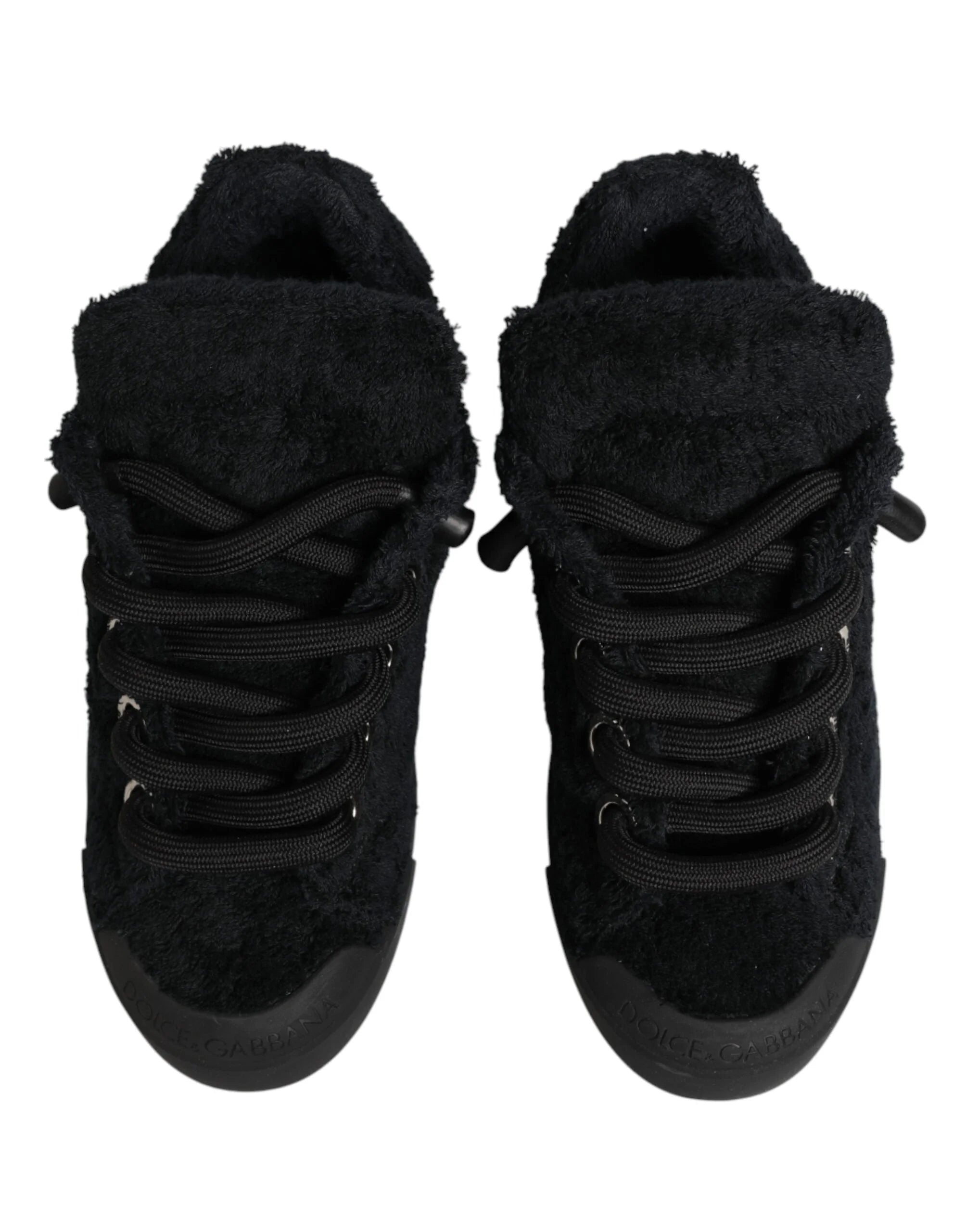 Dolce & Gabbana Black Faux Shearling Low Top Sneakers Shoes - EU44/US11