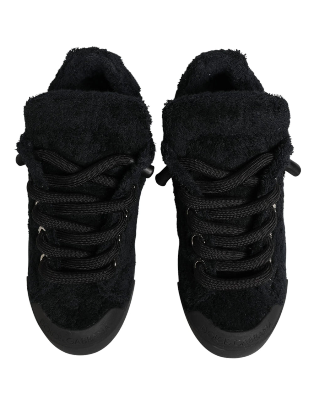 Dolce & Gabbana Black Faux Shearling Low Top Sneakers Shoes - EU44/US11