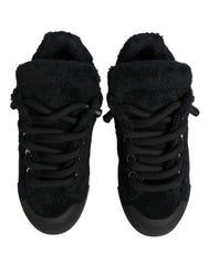 Dolce & Gabbana Black Faux Shearling Low Top Sneakers Shoes - EU44/US11