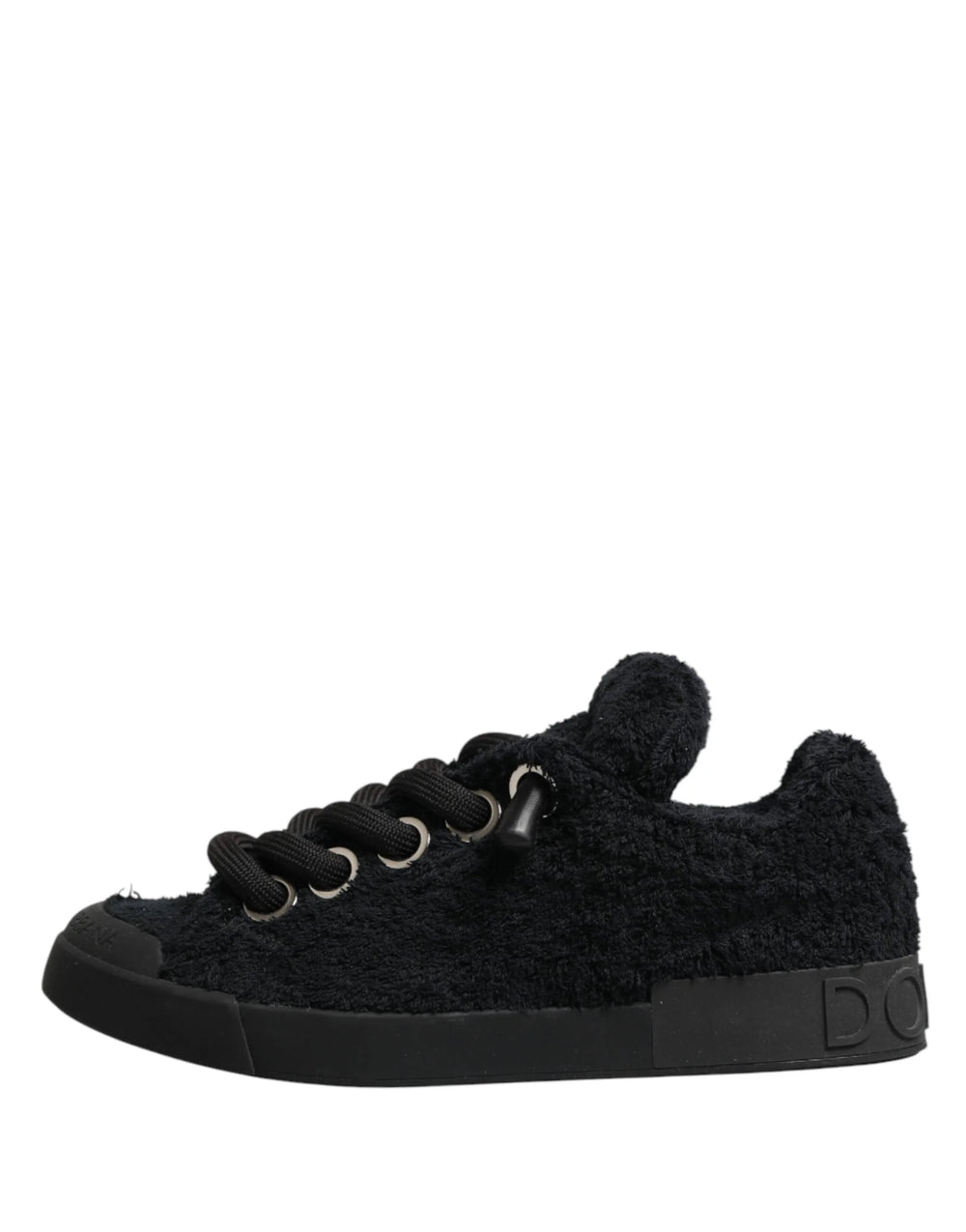 Dolce & Gabbana Black Faux Shearling Low Top Sneakers Shoes - EU44/US11