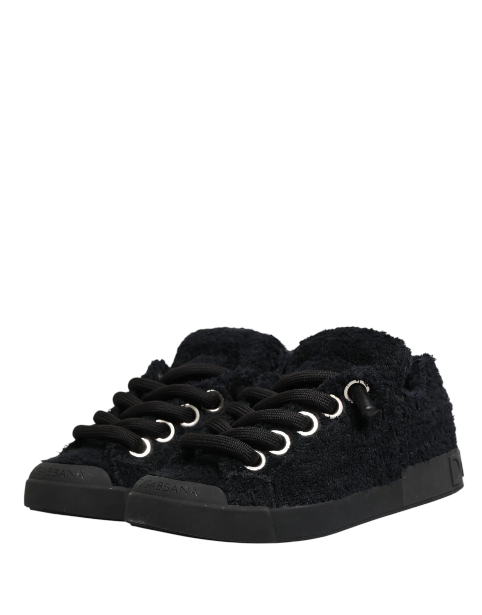 Dolce & Gabbana Black Faux Shearling Low Top Sneakers Shoes - EU44/US11