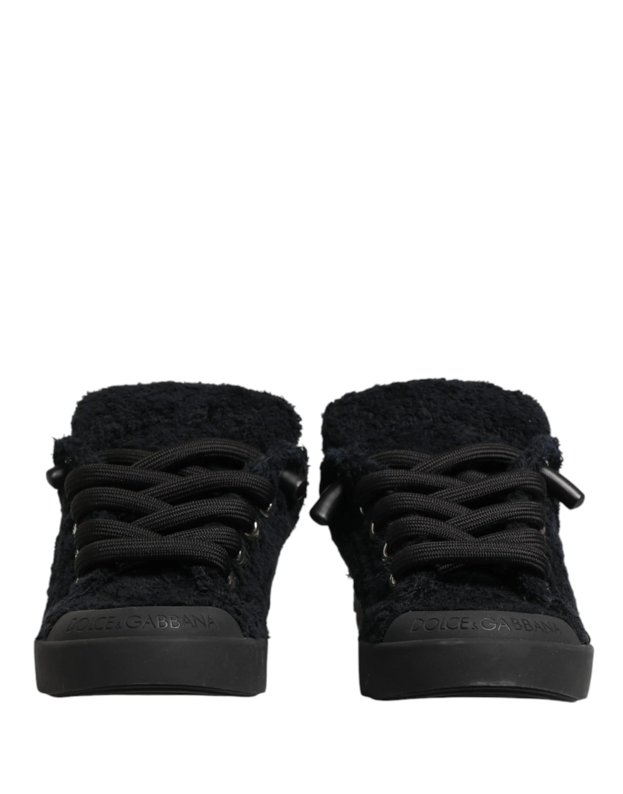 Dolce & Gabbana Black Faux Shearling Low Top Sneakers Shoes - EU44/US11