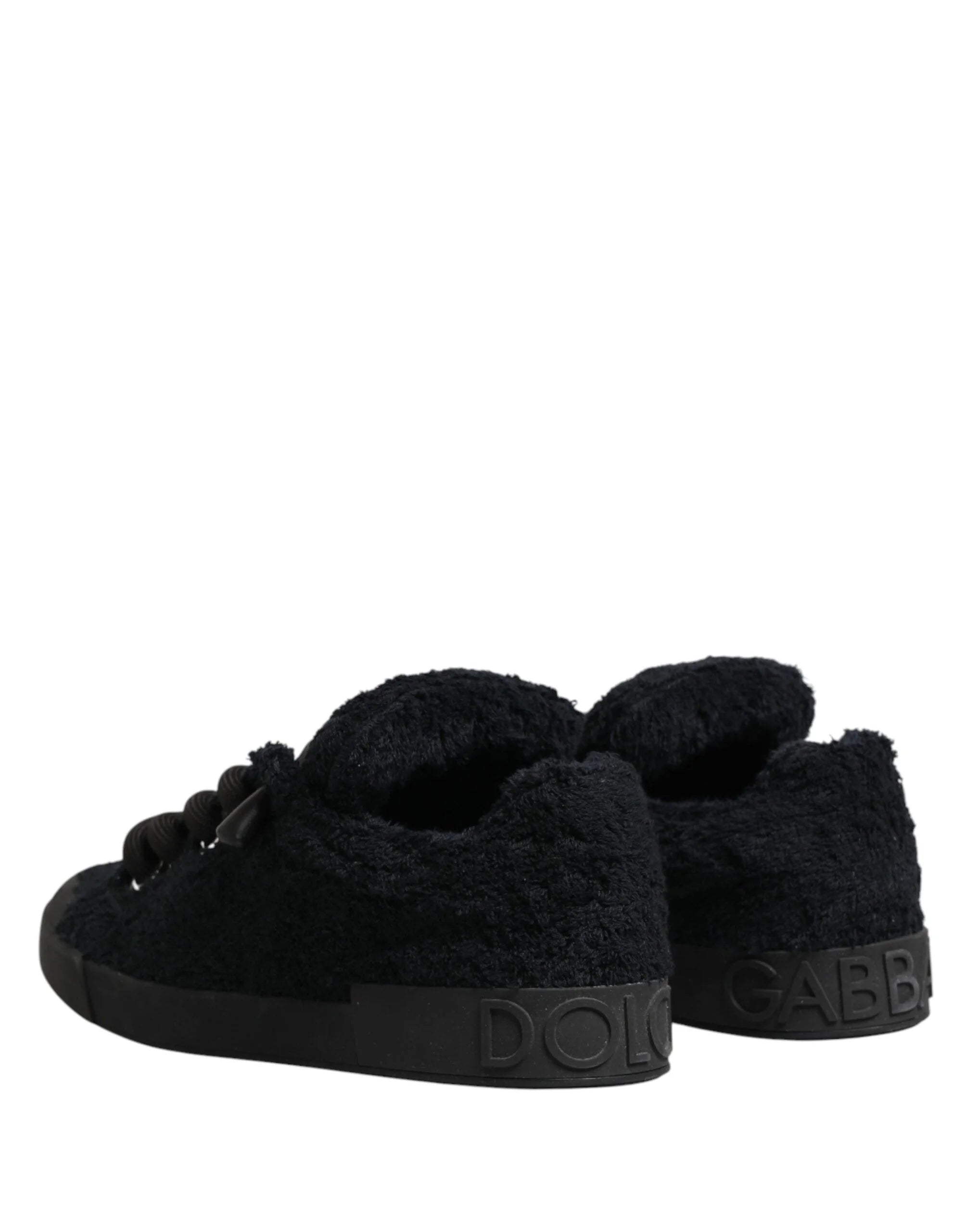 Dolce & Gabbana Black Faux Shearling Low Top Sneakers Shoes - EU44/US11