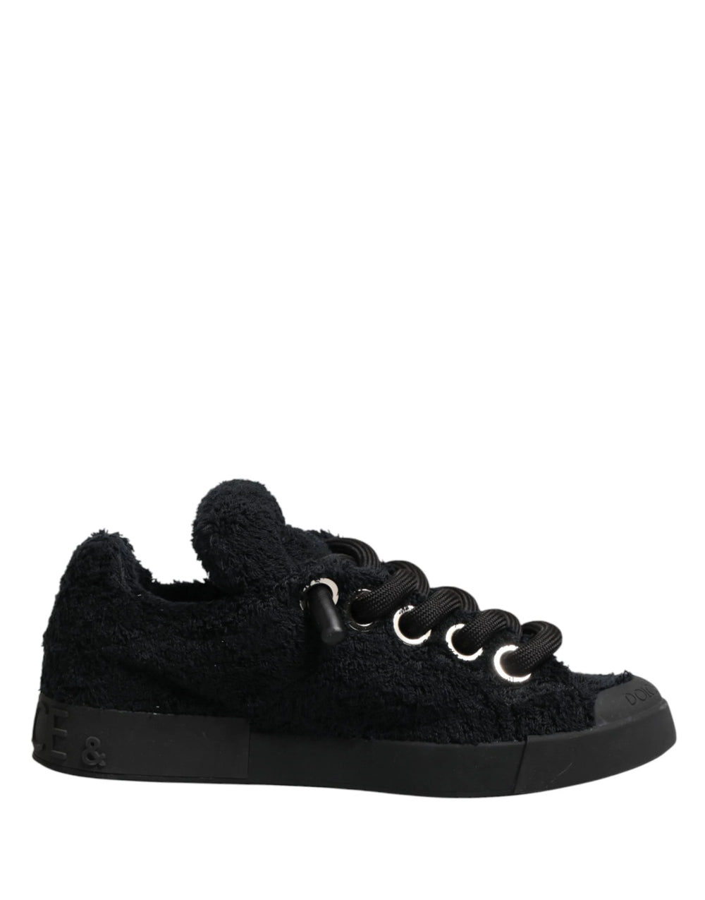 Dolce & Gabbana Black Faux Shearling Low Top Sneakers Shoes - EU44/US11